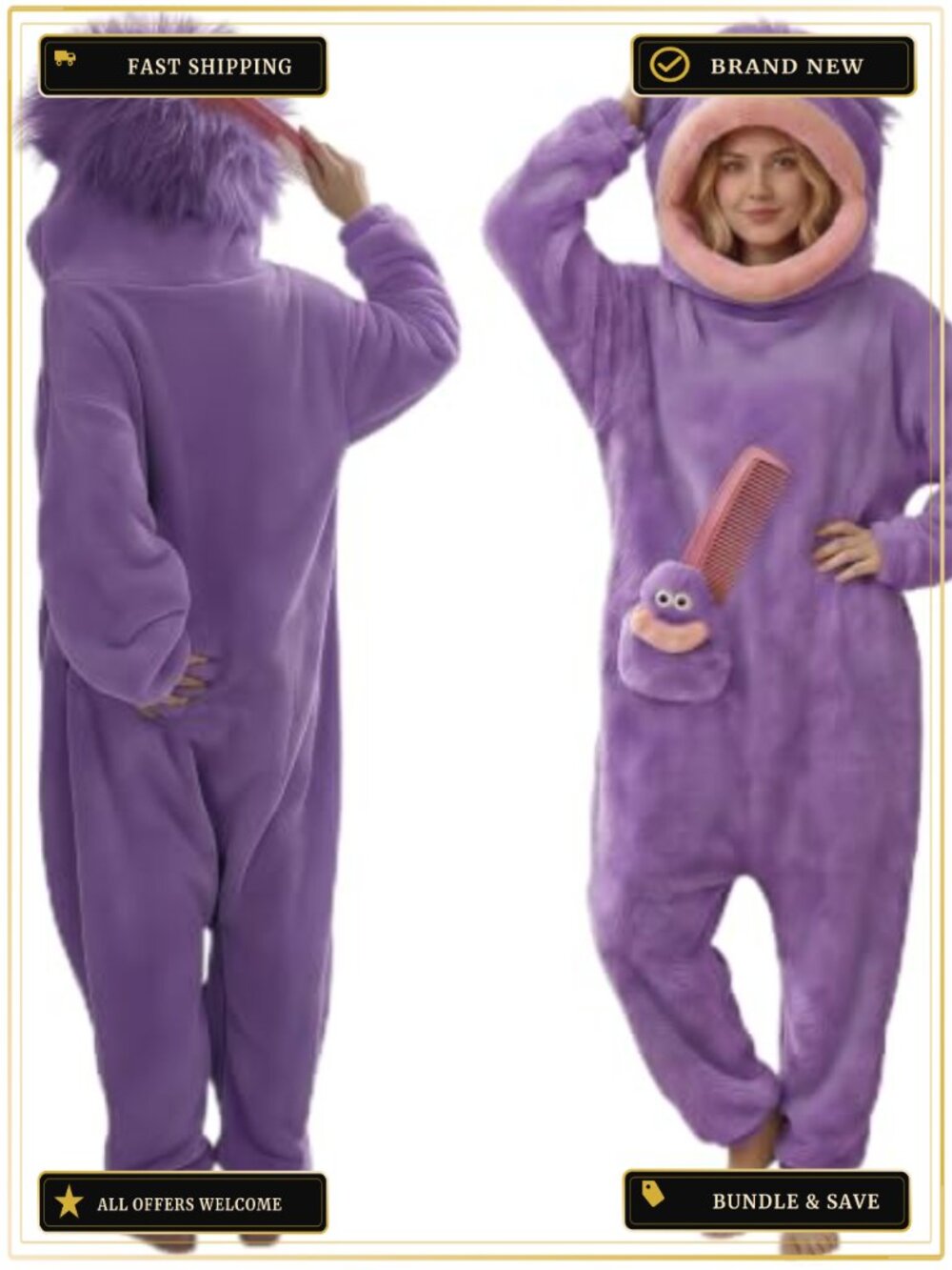 Big Mouth Monster Onesie Coral Fleece Pajamas Halloween Costume